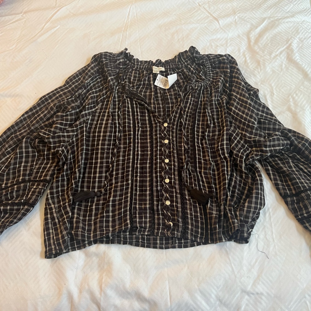 American Eagle Outfitters Black and White Checkered Button-Down Shirt XXL